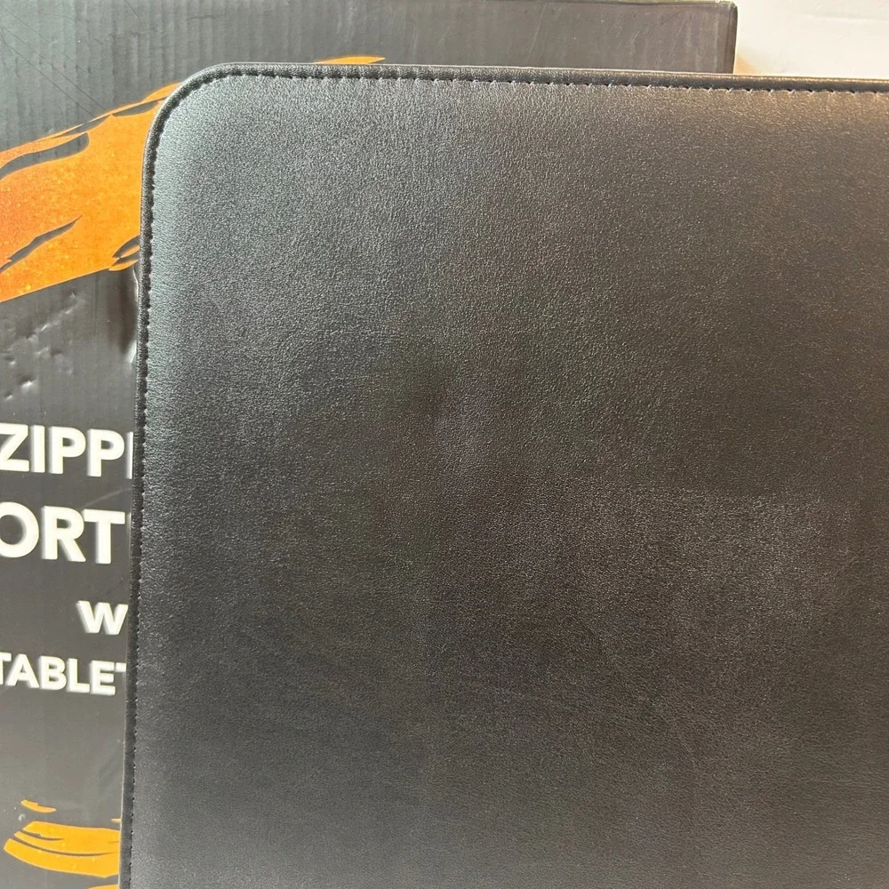 Wundermax Zippered Portfolio Binder Unisex Black New Vegan Leather Tablet Sleeve